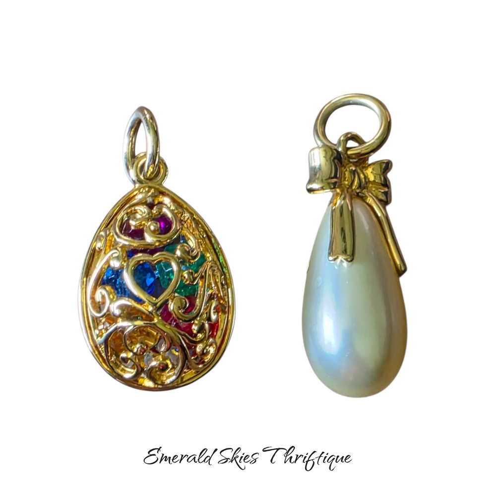 Vintage Joan Rivers gold tone charms egg faux pearl drop free shipping